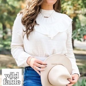 Super cute High Mock Neck Smocked Ruffle Crop Top